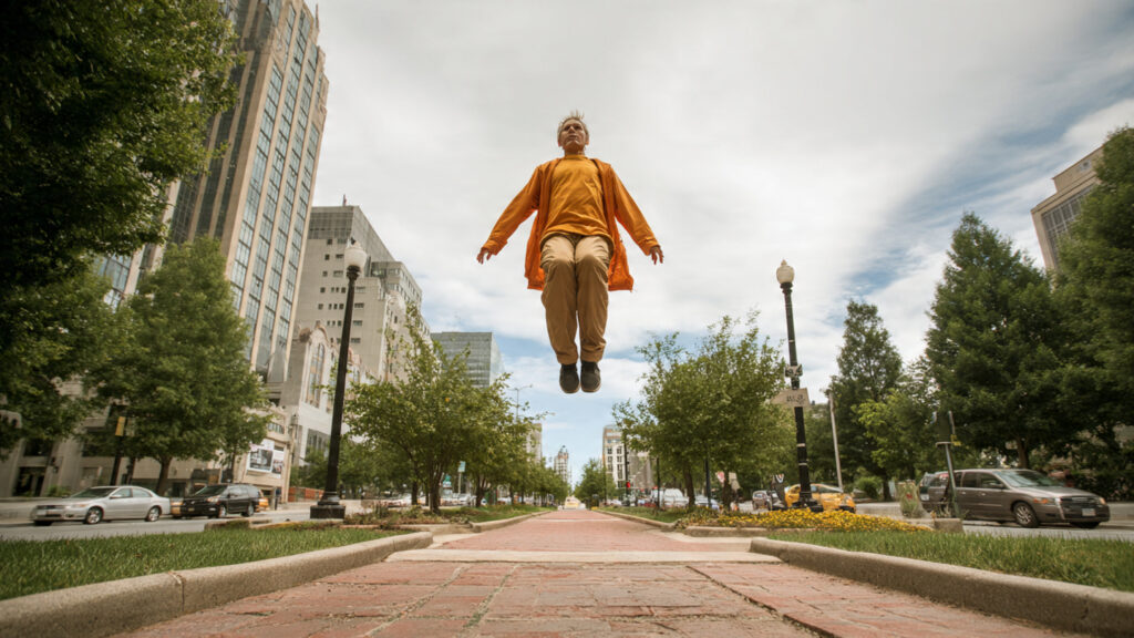 The “Floating” Man Above the Street