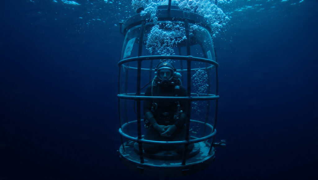 The Man Inside a “Cage” Underwater