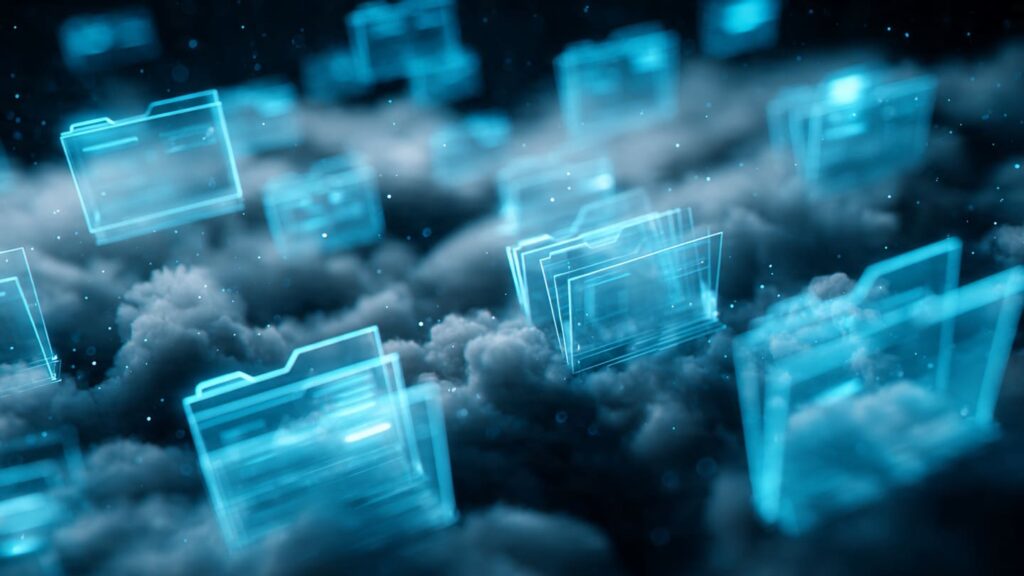 Digital visualization of AI cloud storage and efficient data management services.